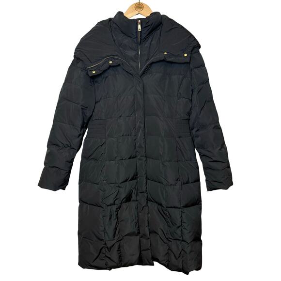 Cole Haan Signature Hooded Puffer Coat 100% Genuine Down Long Winter Black Large - Picture 1 of 10